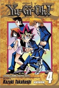 Yu-Gi-Ohin neljännen osan kannessa näemme Anzun ja Jounouchin lisäksi oikean Yuugin ja Hiroto Hondan (takana).  